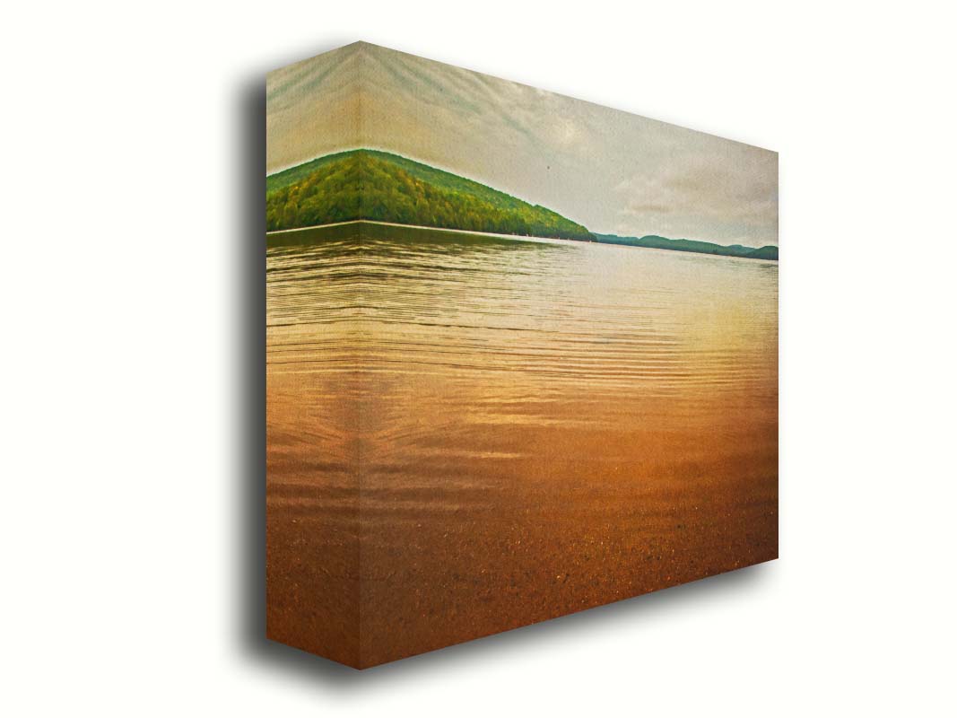 A painting of the orange sunlight reflecting off the ocean. Printed on canvas.