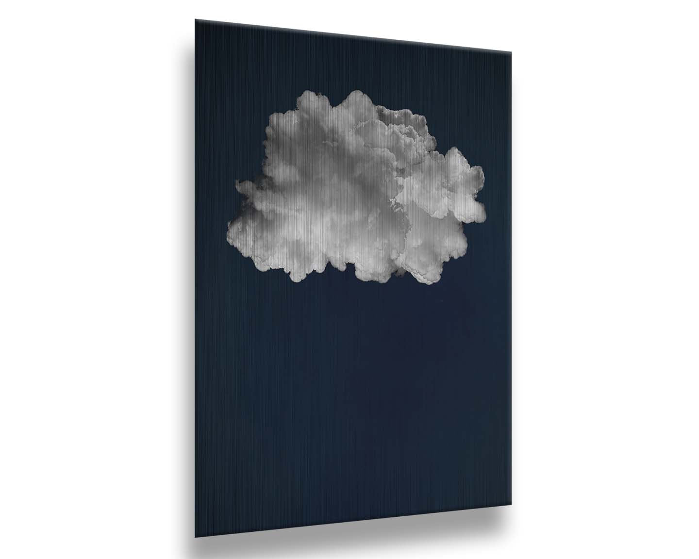 A photo edit of a large, fluffy white cloud against a deep blue background. Printed on metal.