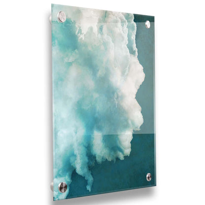 A photograph of a big white cloud with a teal background. Printed on acrylic.