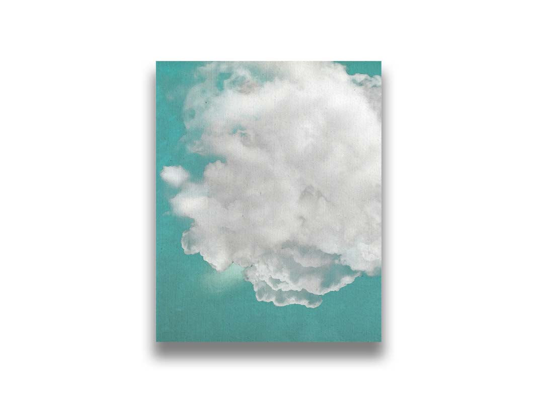 An edited photo of a soft white cloud against a turquoise blue background. Printed on canvas.