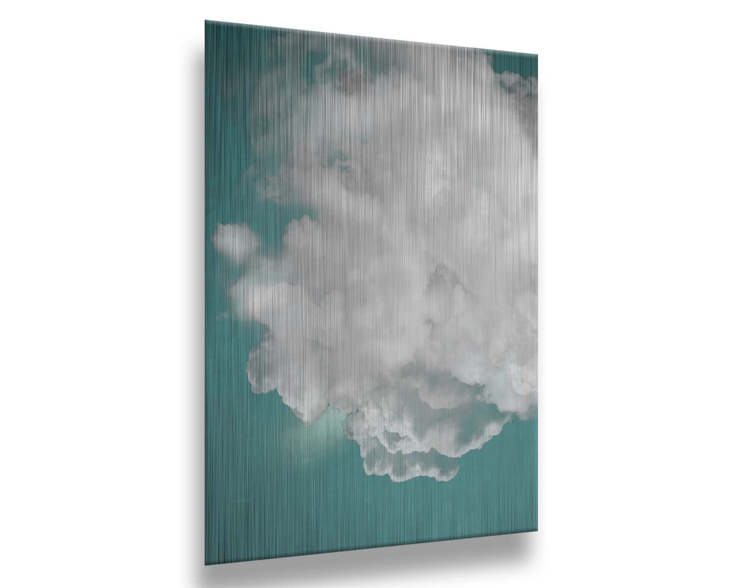 An edited photo of a soft white cloud against a turquoise blue background. Printed on metal.