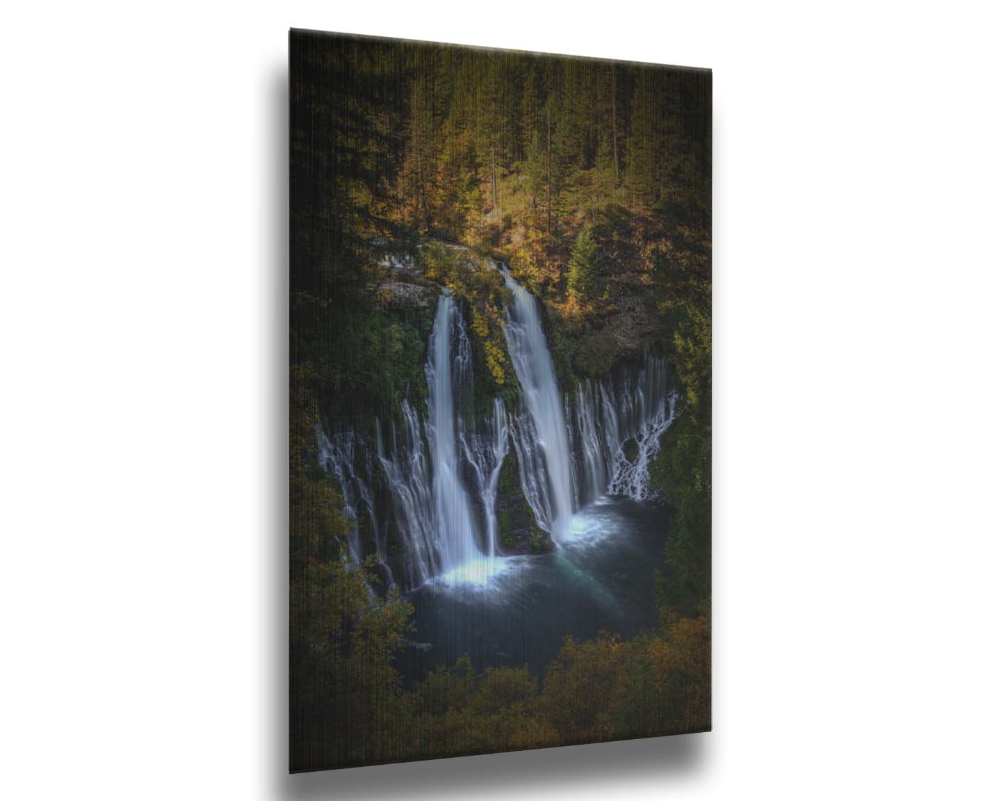 Photo of the Burney Falls waterfall in McArthur, Burney Falls Memorial State Park, California. Printed on metal.