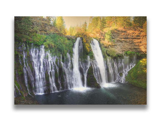 Photo of the Burney Falls waterfall in McArthurâ€“Burney Falls Memorial State Park, California. Printed on canvas.