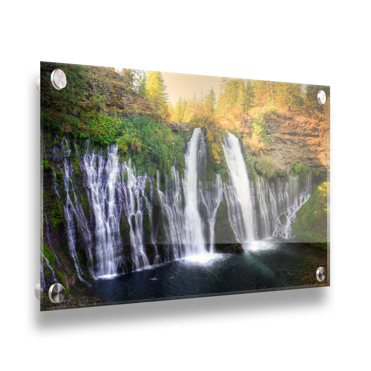 Photo of the Burney Falls waterfall in McArthur, Burney Falls Memorial State Park, California. Printed on acrlyic.