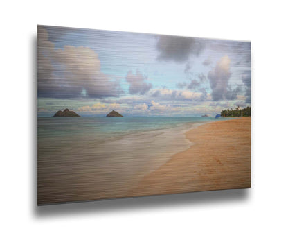 A photo of the Kaʻōhao beach, looking out at the sea. Printed on metal.