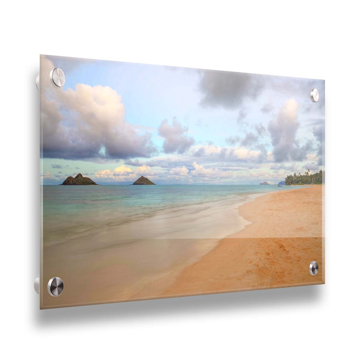 A photo of the Kaʻōhao beach, looking out at the sea. Printed on acrylic.