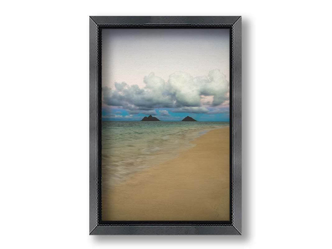 A photo of the Kaʻōhao beach, looking out at the sea. Printed on canvas and framed.