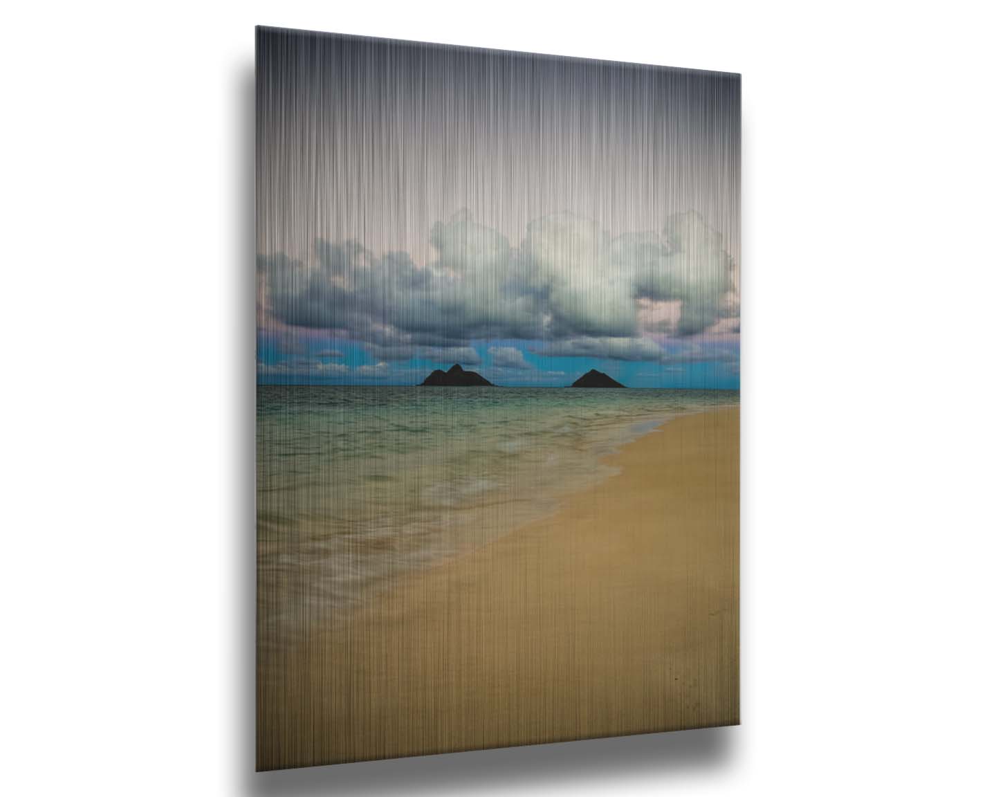 A photo of the Kaʻōhao beach, looking out at the sea. Printed on metal.