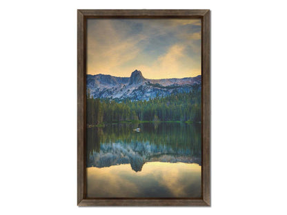 A photo overlooking Lake Mamie, one of the Mammoth Lakes at Mammoth Mountain in California. Printed on canvas and framed.