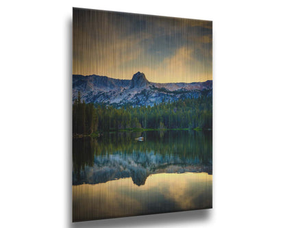 A photo overlooking Lake Mamie, one of the Mammoth Lakes at Mammoth Mountain in California. Printed on metal.