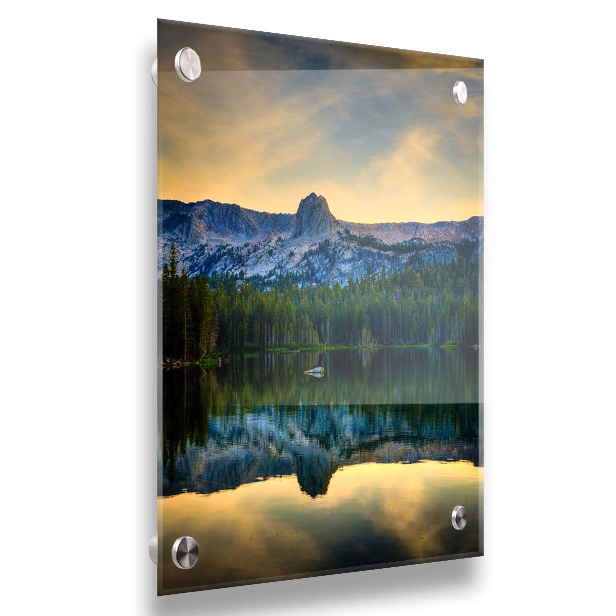 A photo overlooking Lake Mamie, one of the Mammoth Lakes at Mammoth Mountain in California. Printed on acrylic.