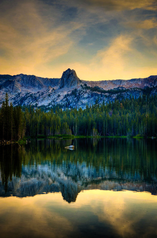 A photo overlooking Lake Mamie, one of the Mammoth Lakes at Mammoth Mountain in California.