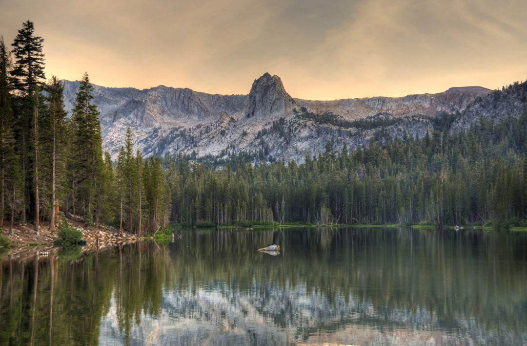 A photo overlooking Lake Mamie, one of the Mammoth Lakes at Mammoth Mountain in California.