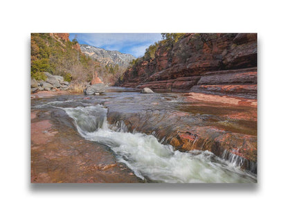 A photo of Slide Rock State Park in Sedona, Arizona, focusing on the iconic Oak Creek "natural waterslide." Printed on canvas.