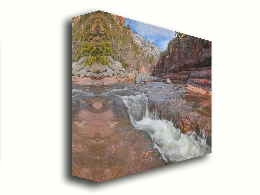 A photo of Slide Rock State Park in Sedona, Arizona, focusing on the iconic Oak Creek "natural waterslide." Printed on canvas.