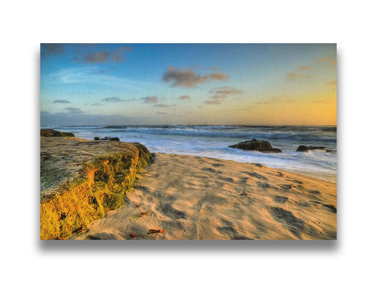 A photo of the Windansea beach at sunset. Printed on canvas.