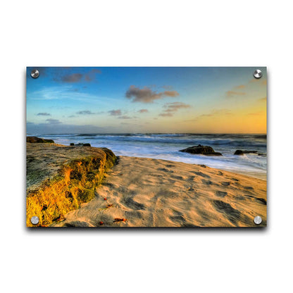 A photo of the Windansea beach at sunset. Printed on acrylic.