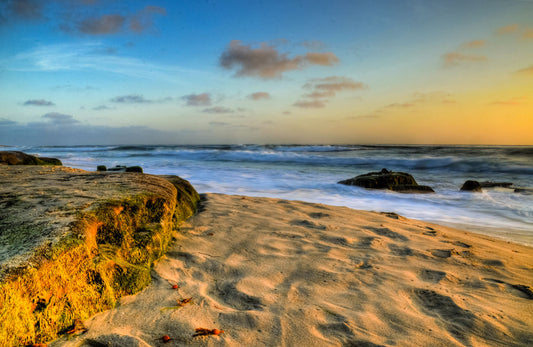 A photo of the Windansea beach at sunset.