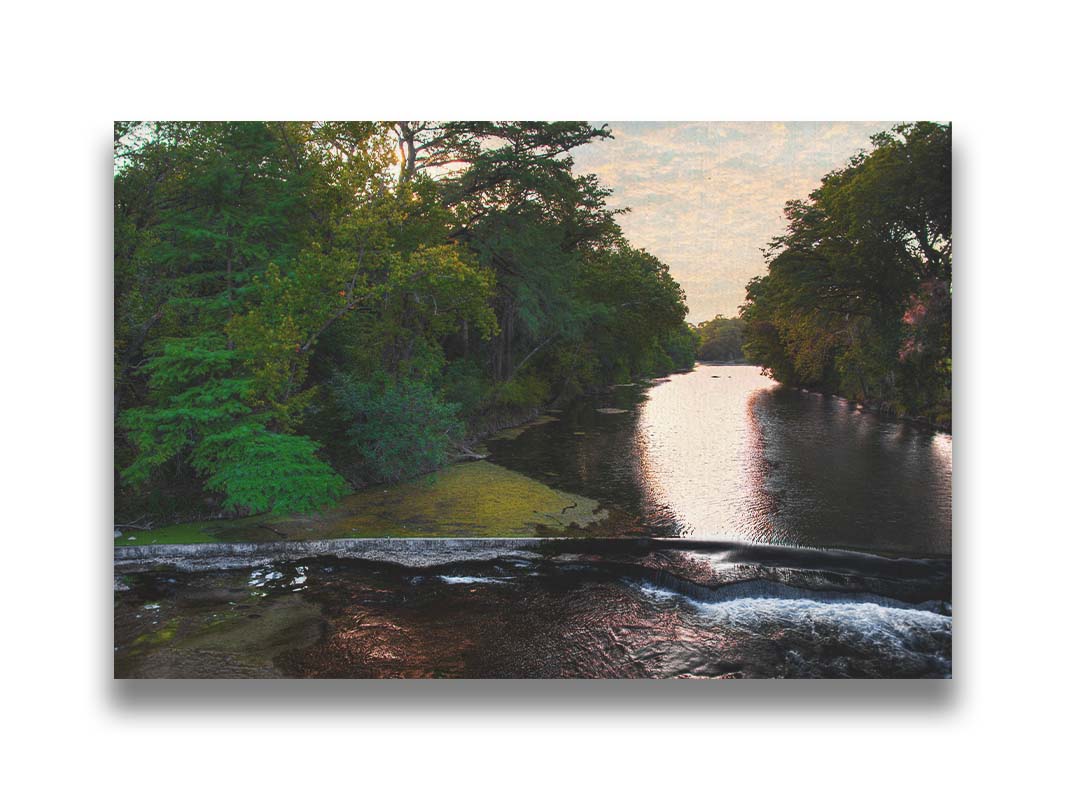 A photograph of the Comal River in New Braunfels, Texas. Printed on canvas.