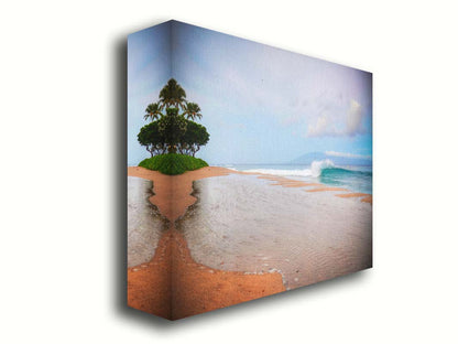 A refreshing photograph of Hawai'i's Ka'anapali beach, with cool blue waves rolling onto shore and mountains in the distance. Printed on canvas.