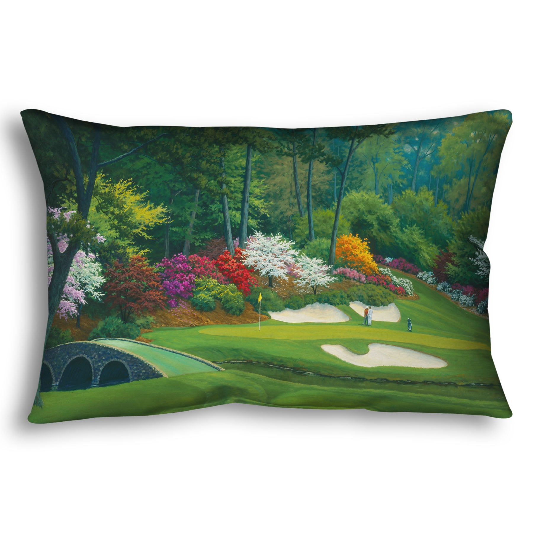 Throw blanket designed with a painting of the Augusta Nationals golf course in Georgia.