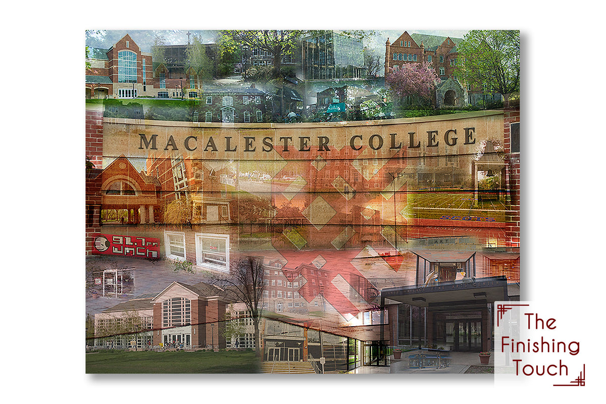 A photo collage of buildings from around the Macalester College campus in Saint Paul, Minnesota, USA.