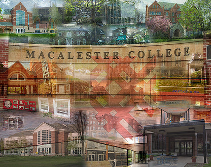 A photo collage of buildings from around the Macalester College campus in Saint Paul, Minnesota, USA.