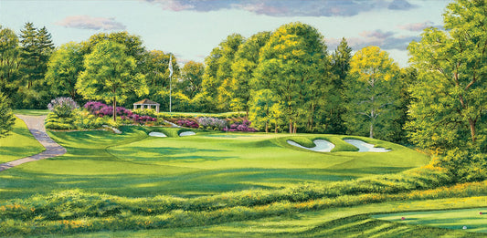 A landscape painting of a golf course: the 13th hole at the Bellerive Country Club in St. Louis, Missouri.