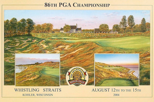 A landscape painting of the Straits Golf Course at Whistling Straits in Kohler, Wisconsin during the 86th PGA Championship in 2004.